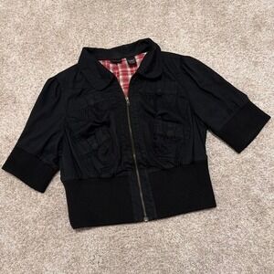 Y2K Vintage Torrid Goth Grunge Cropped Zip Jacket | Black | Small